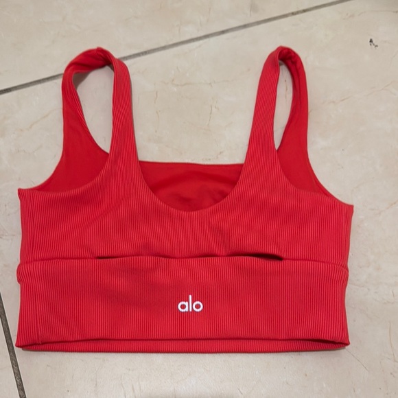 ALO Yoga Vibrant Red Ribbed Sports Bra - Picture 2 of 3